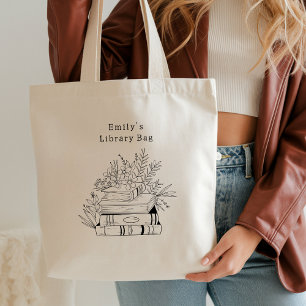 Bolsa Tote Amante de Livros Flores Citação Biblioteca Tipogra