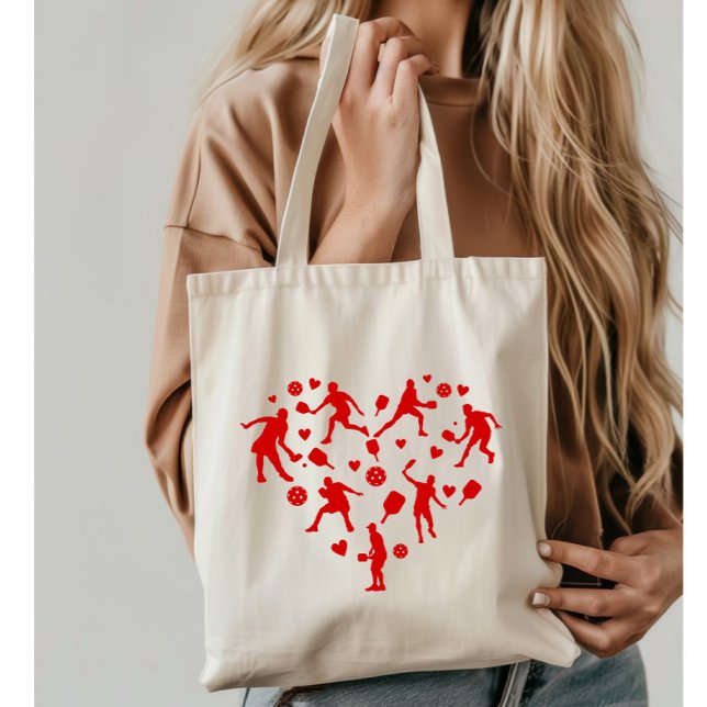 Bolsa Tote Amante de Pickleball com Coração Vermelho (Criador carregado)