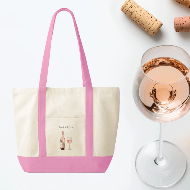 Bolsa Tote Amante de Rosé com Dito Divertido  (Rosé lover pink tote bag)