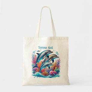 Bolsa Tote Amantes bonitos de golfinhos adicionam nome