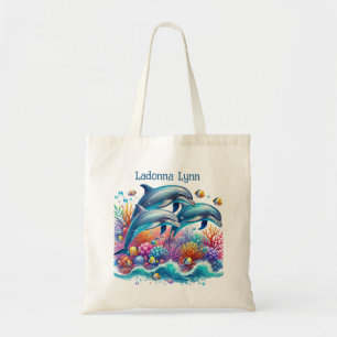 Bolsa Tote Amantes bonitos de golfinhos adicionam nome