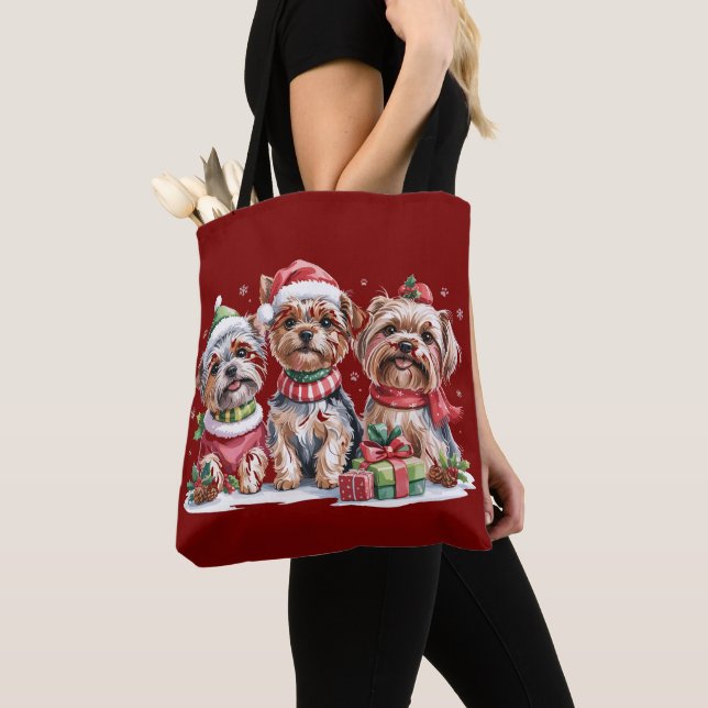 Bolsa Tote Amantes de Cães Yorkshire Terrier no Natal (Close Up)
