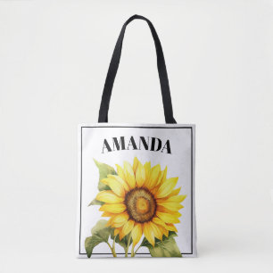 Bolsa Tote Amarelo Amarelo Nome Curvo Personalizado Girassol
