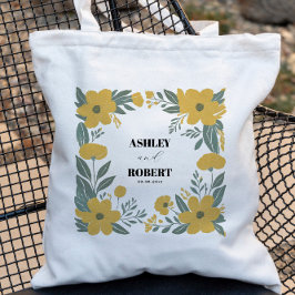 Bolsa Tote Amarelo Botão-de-ouro Moderno Floral Casamento Bem