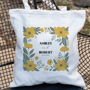 Bolsa Tote Amarelo Botão-de-ouro Moderno Floral Casamento Bem
