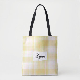 Bolsa Tote Amarelo Clássico & Gingham Branco Nome Personali