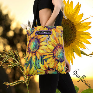 Bolsa Tote Amarelo de Girassol Azul 
