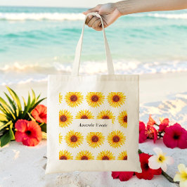Bolsa Tote Amarelo de Girassol Floral Branco