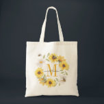 Bolsa Tote Amarelo Dourado Amarelo Monograma Flores suntuosas<br><div class="desc">Elegante monograma de dourado amarelo,  dourado,  flores do sol bolsa para primavera e verão. Matizes ensolarados. Um saco perfeito para o mercado,  praia ou qualquer uso diário dos agricultores.</div>