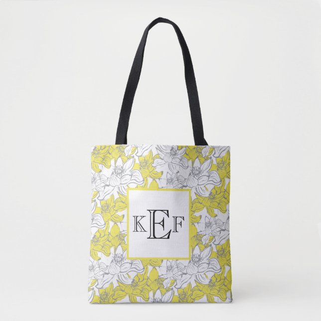 Bolsa Tote Amarelo e Cinza branco monograma (Frente)