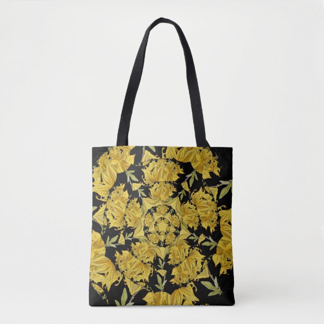 Bolsa Tote Amarelo e preto Azalea arte fractal (Frente)