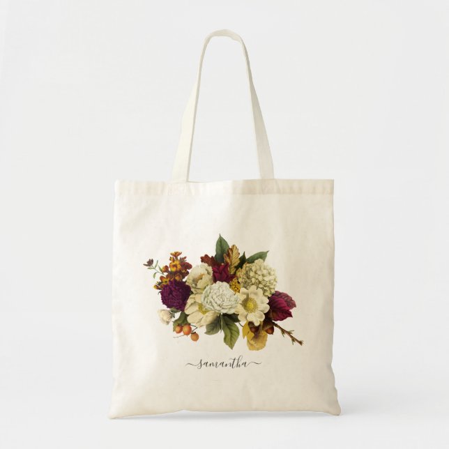 Bolsa Tote Amarelo Floral Ferrugem Roxo Botânico Personalizad (Frente)