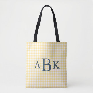 Bolsa Tote Amarelo Manteiga Gingham Monogramado