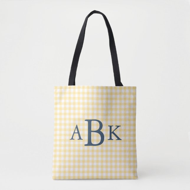 Bolsa Tote Amarelo Manteiga Gingham Monogramado (Frente)