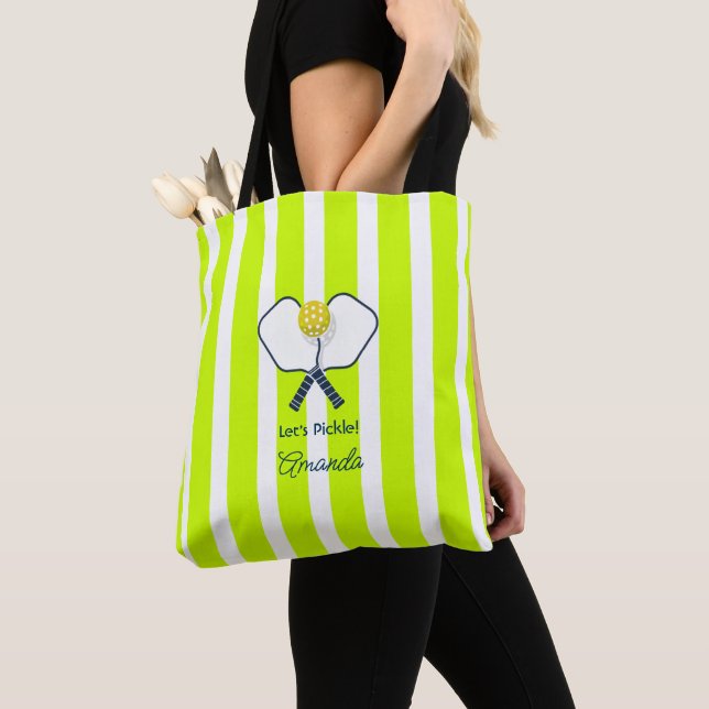 Bolsa Tote Amarelo Óptico e Verde Neon de Pickleball (Close Up)