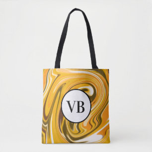 Bolsa Tote Amarelo Preto mármore de derramamento acrílico adi