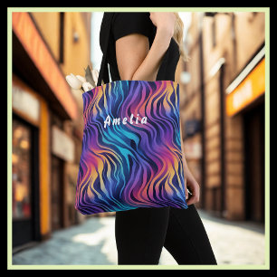 Bolsa Tote Amarelo, Roxo, Turquesa, Vermelho, Redemoinho Pret