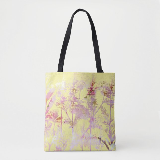 Bolsa Tote Amarelo Suave com Flores Rosa (Frente)