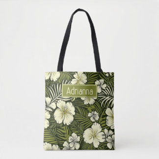 Bolsa Tote Amarelo tropical e Floral verde