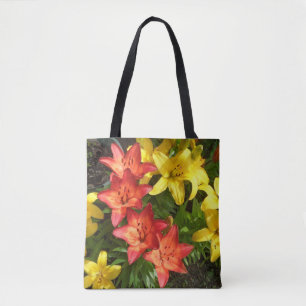 Bolsa Tote Amarelo Vermelho Verde Lírio Flor Desenhado