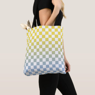 Bolsa Tote Amarelo Xadrez para Padrão Azul Claro e Branco