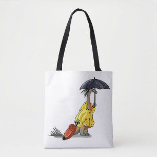 Bolsa Tote Amargasaurus Segurando O Guarda-Chuva E A Mala.