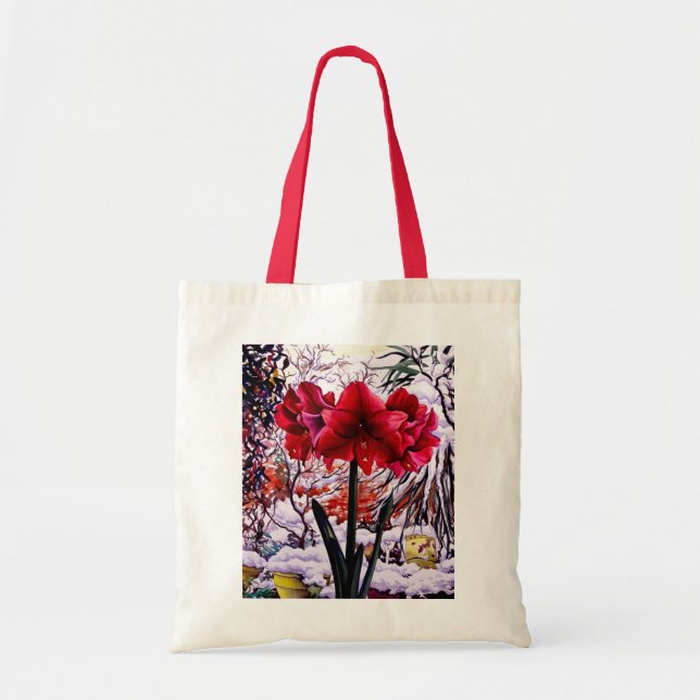 Bolsa Tote Amaryllis pela janela da neve (Frente)