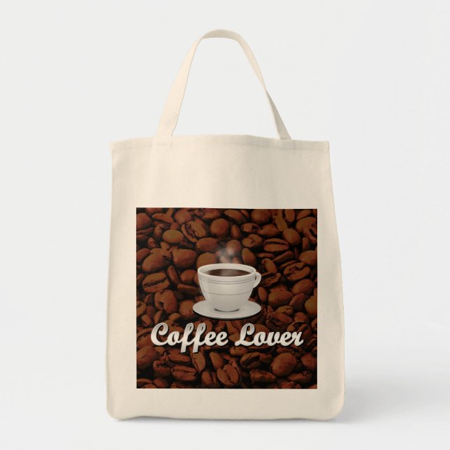Bolsa Tote Amassado de café, taça branca/feijão castanho (Frente)