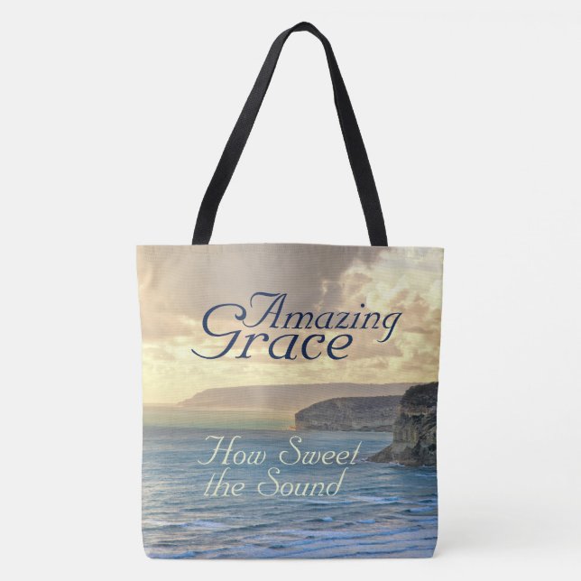 Bolsa Tote Amazing Grace Hymn Ocean Sunset, (Frente)