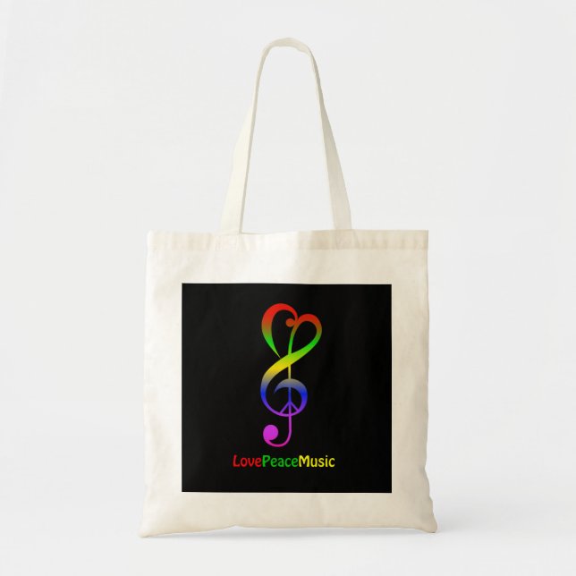 Bolsa Tote Ame a paz, hippie treble clef (Frente)
