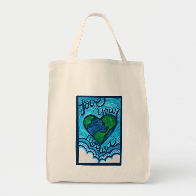 Bolsa Tote Ame a sua mãe, dia Terra, coração (Frente)