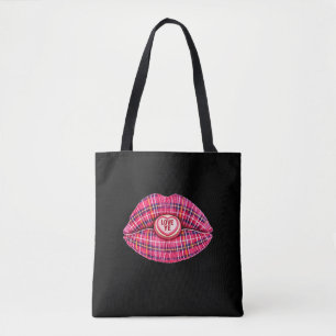 Bolsa Tote Ame o Beijo Escocês de Tártan Escocesa Rosa