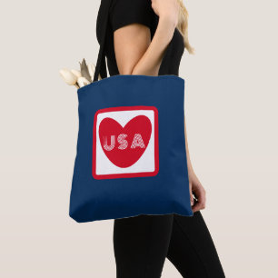 Bolsa Tote Ame o Patriótico Coração Simples Azul Vermelho dos