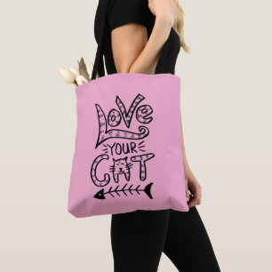 Bolsa Tote Ame Seu Gato Citação Rosa Fofo Design