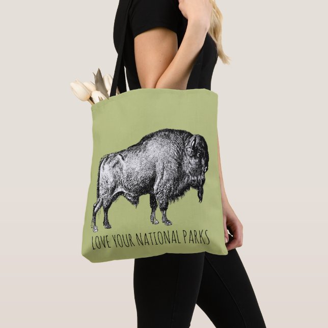 Bolsa Tote Ame Seus Parques Nacionais Buffalo (Close Up)