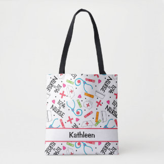 Bolsa Tote Ame um nome branco da arte da enfermeira