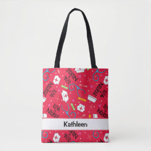 Bolsa Tote Ame um nome vermelho da arte da enfermeira