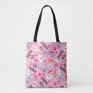 Bolsa Tote Ame uma Enfermeira Rosa com Enfermeira Motifs