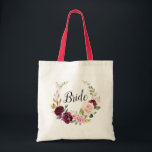Bolsa Tote ameixa roxa e noiva de pêssego Tote Bag<br><div class="desc">design floral de aquarelas com flores elegantes de ameixa e de pêssego. O texto e as cores podem ser personalizados.</div>