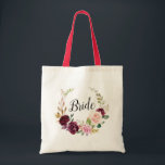 Bolsa Tote ameixa roxa e noiva de pêssego Tote Bag<br><div class="desc">design floral de aquarelas com flores elegantes de ameixa e de pêssego. O texto e as cores podem ser personalizados.</div>