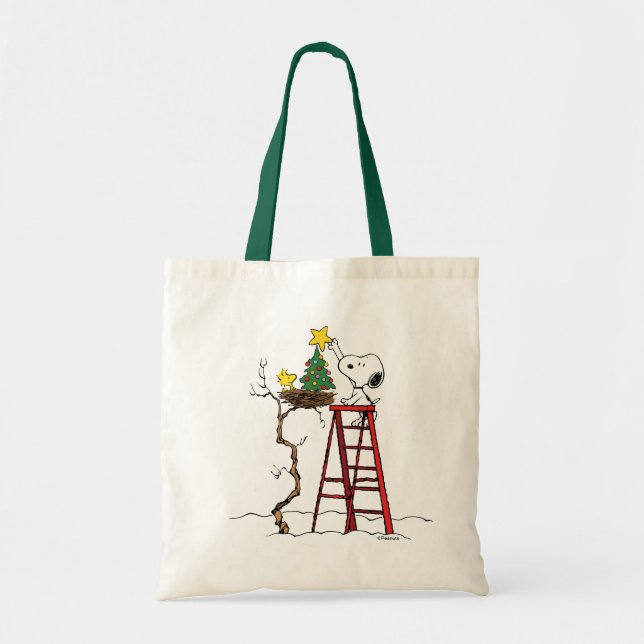 Bolsa Tote Amendoins | Árvore de Natal Snoopy & Woodstock (Frente)