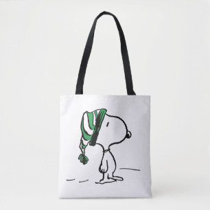 Bolsa Tote Amendoins Boné de Neve Verde Snoopy