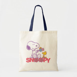 Bolsa Tote Amendoins Flores De Esnoopia E De Madeira