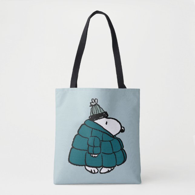 Bolsa Tote Amendoins | Jaqueta Puffer de inverno de Snoopy (Frente)