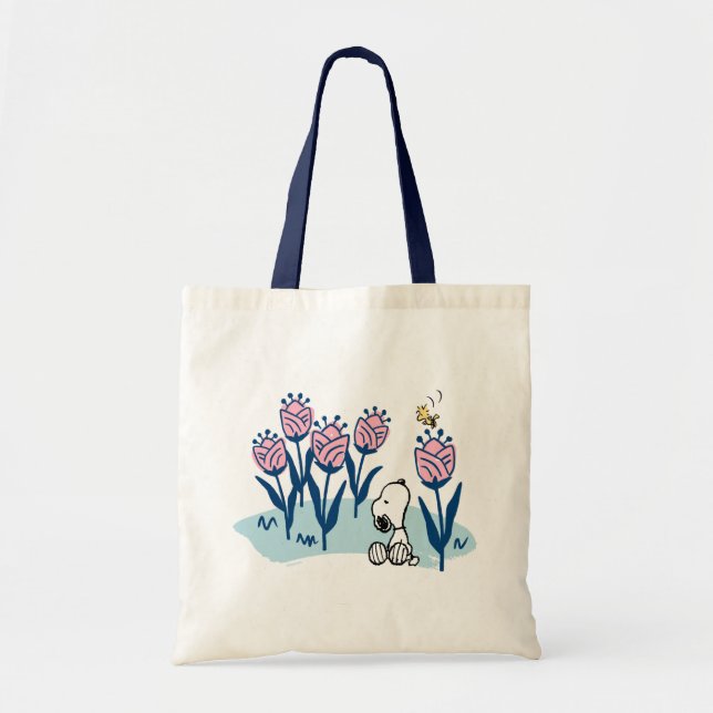 Bolsa Tote Amendoins | Jardim da Flor de Esnoopia e Madeira (Frente)