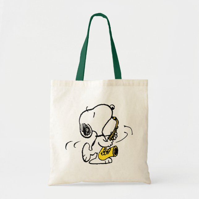 Bolsa Tote Amendoins | Jogador Esnoopy Saxofone (Frente)
