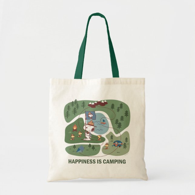 Bolsa Tote Amendoins | Mapa dos acampamentos de Snoopy & Wood (Frente)