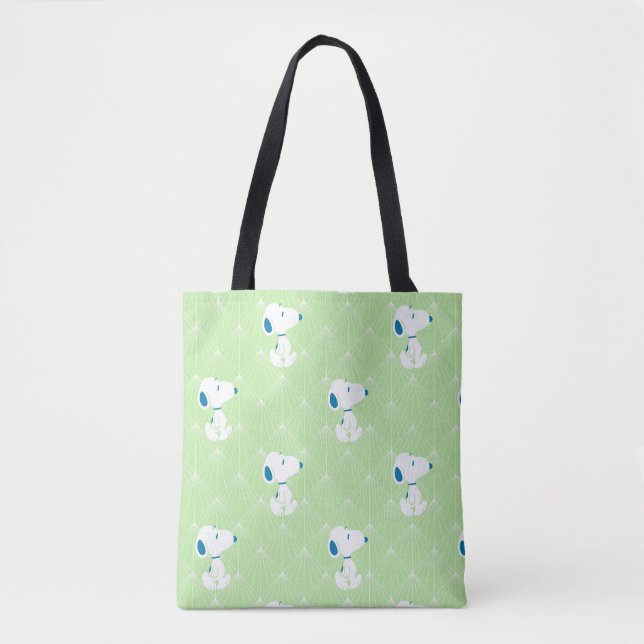 Bolsa Tote Amendoins | Padrão de Sonhos de Deco Verde Snoopy (Frente)