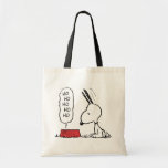 Bolsa Tote Amendoins | Snoopy Ho Ho Comida Dish<br><div class="desc">Snoopy é um belo beagle da banda desenhada de amendoins de Charles Schulz. Durante o Natal,  ele costuma vestir-se como Papai Noel,  trazendo alegria e riso a todos.</div>