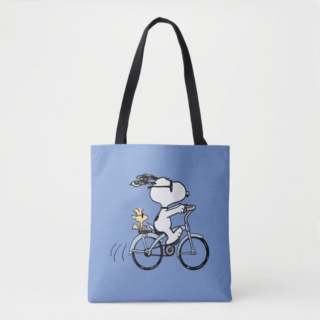 Bolsa Tote Amendoins | Snoopy & Woodstock Bicicleta (Frente)